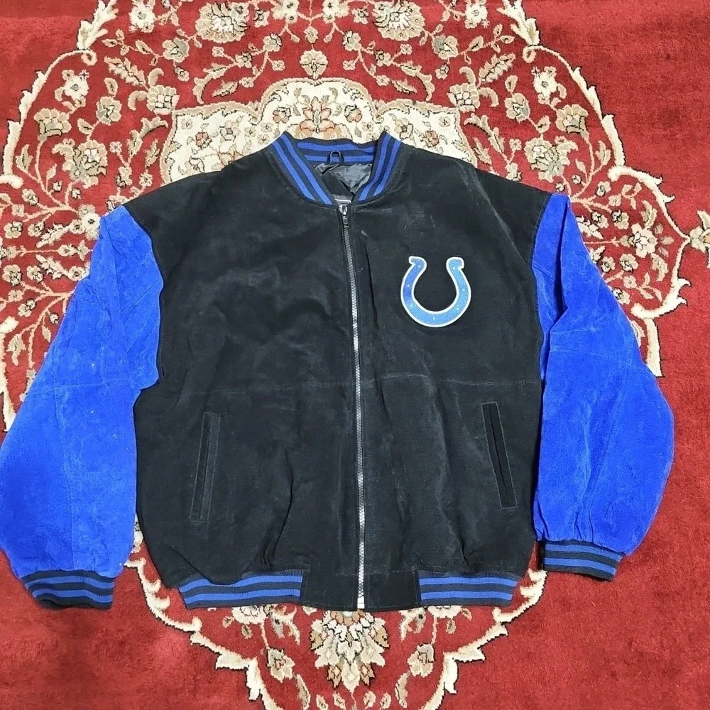 Indianapolis Colts NFL Football Leather Suede Varsity Jacket Sz XL Game Day Vtg